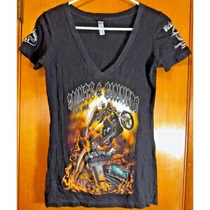 Saints & Sinners MC Memorial‎ Biker Black V Neck Stig Sorensen Shirt Small